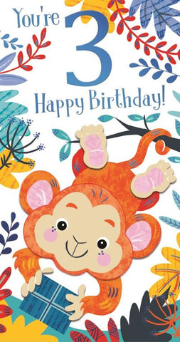 Age 3 birthday card - cheeky monkey