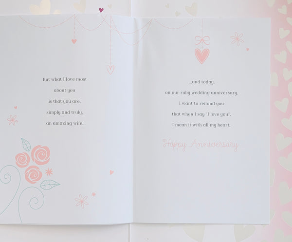 Wife Ruby anniversary card- long verse