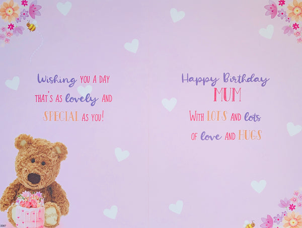 Mum birthday card- cute bear with cake