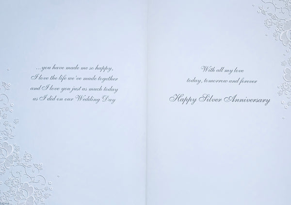 Silver wedding anniversary card- floral heart
