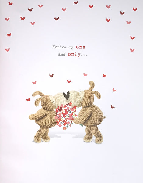 Wife Valentine’s Day card- Boofle with heart bouquet