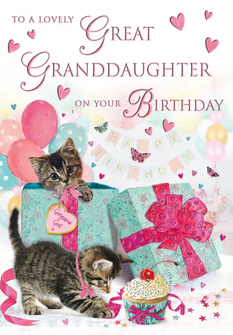 Great Granddaughter birthday card- cute cats