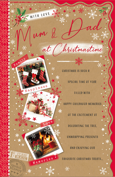Mum and Dad Christmas card- Large card and long verse