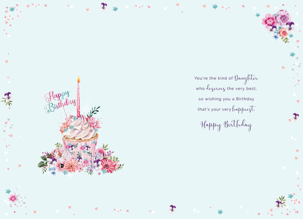 Daughter birthday card- beautiful cupcake and flowers