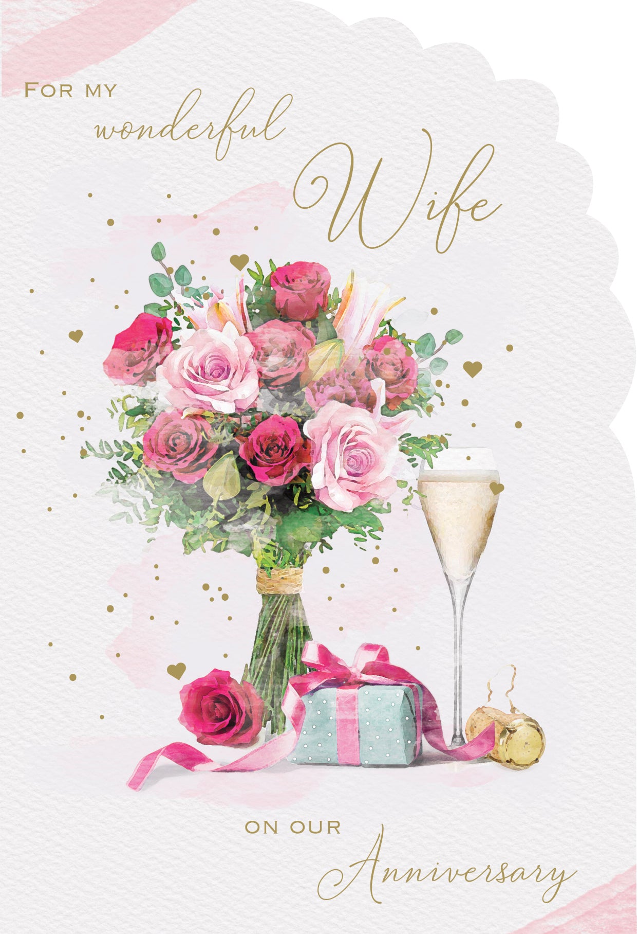 Wife anniversary card - flowers and champagne