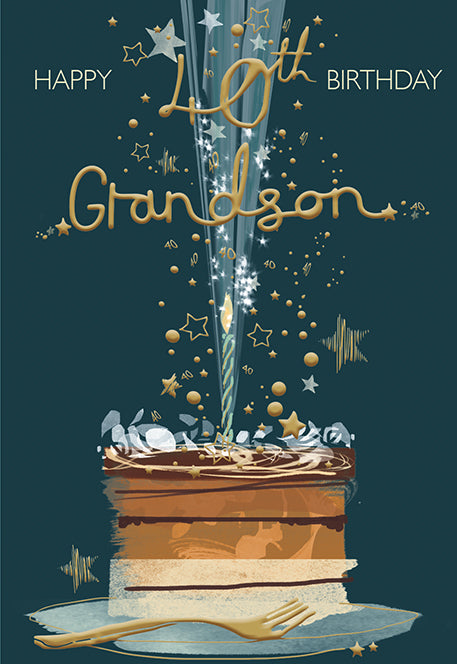 Grandson 40th birthday card - modern birthday cake