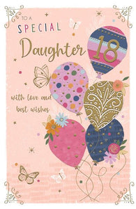Daughter 18th birthday card - balloons and butterflies