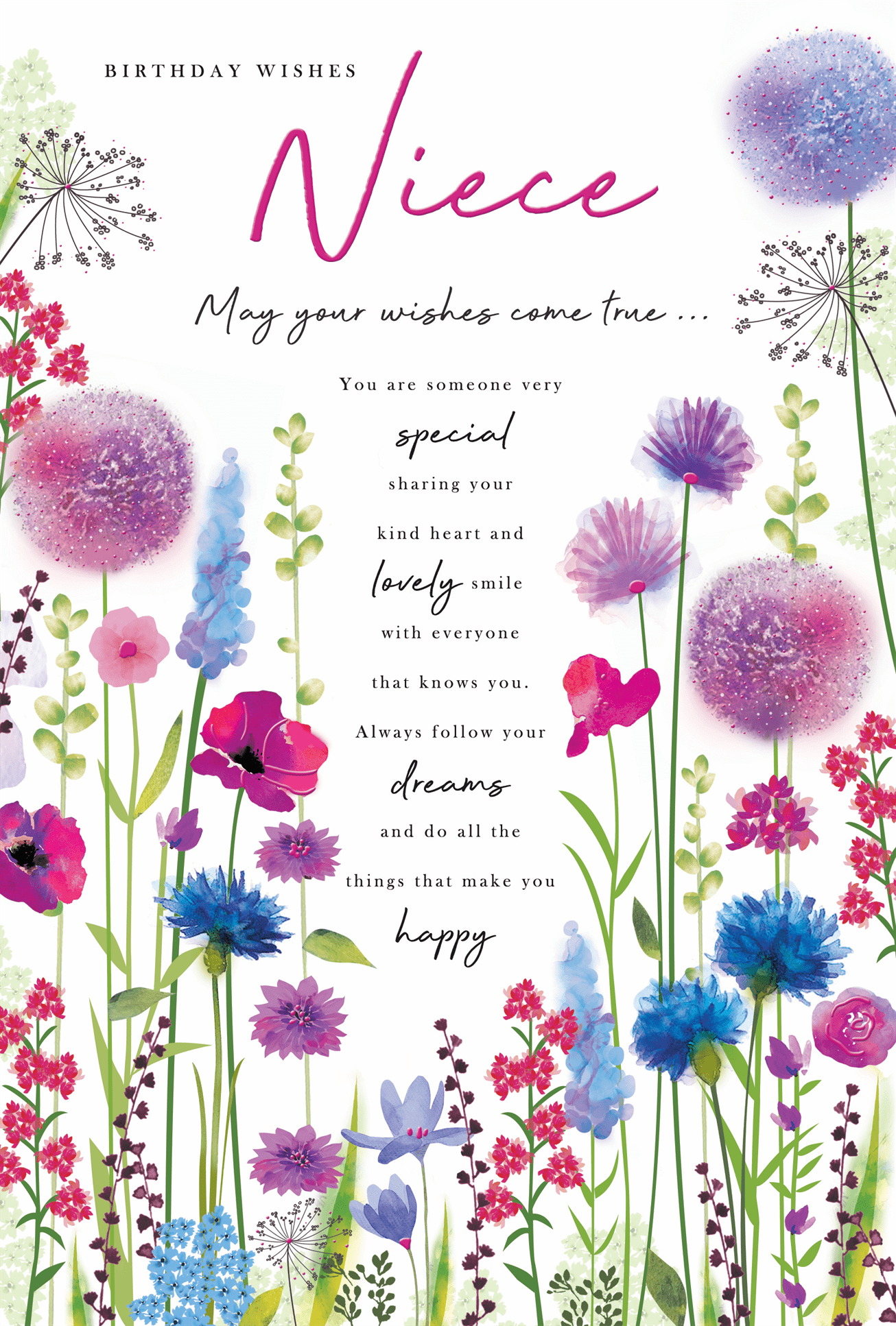 Niece birthday card- flowers and sentimental verse