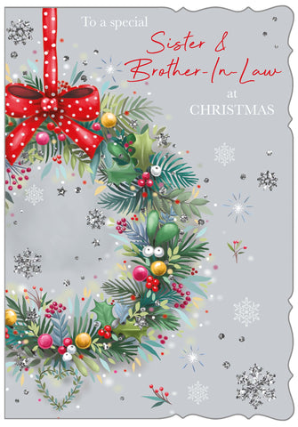 Sister and Brother-in-law Christmas card- Xmas wreath
