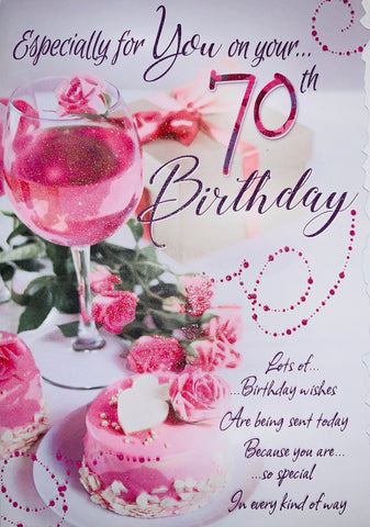 70th birthday card - flowers and long verse