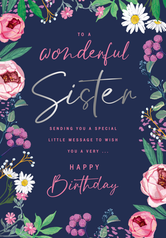 Sister birthday card - bold flowers