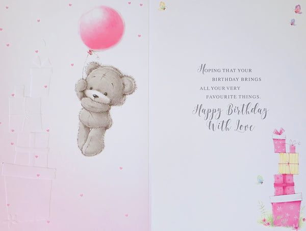 Great Granddaughter birthday card - cute bear and balloon