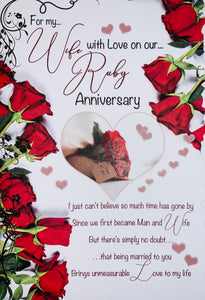 Wife Ruby anniversary card- long loving verse
