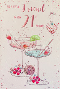 Friend 21st birthday card- cocktail glasses