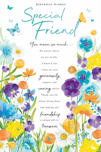 Friend birthday card - flowers and sentimental verse