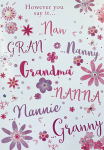 Female Grandparent birthday card- Nan, Gran, Grandma, Nanny