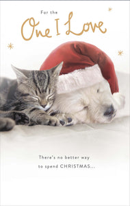One I Love Christmas card - cute cat and dog