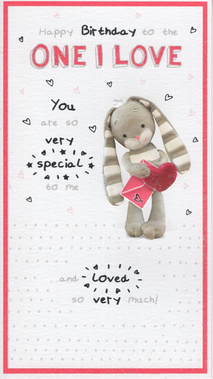 One I Love birthday card- Hun Bun cute rabbit