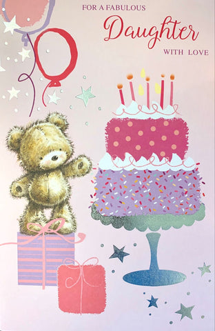 Daughter birthday card cute bear with cake